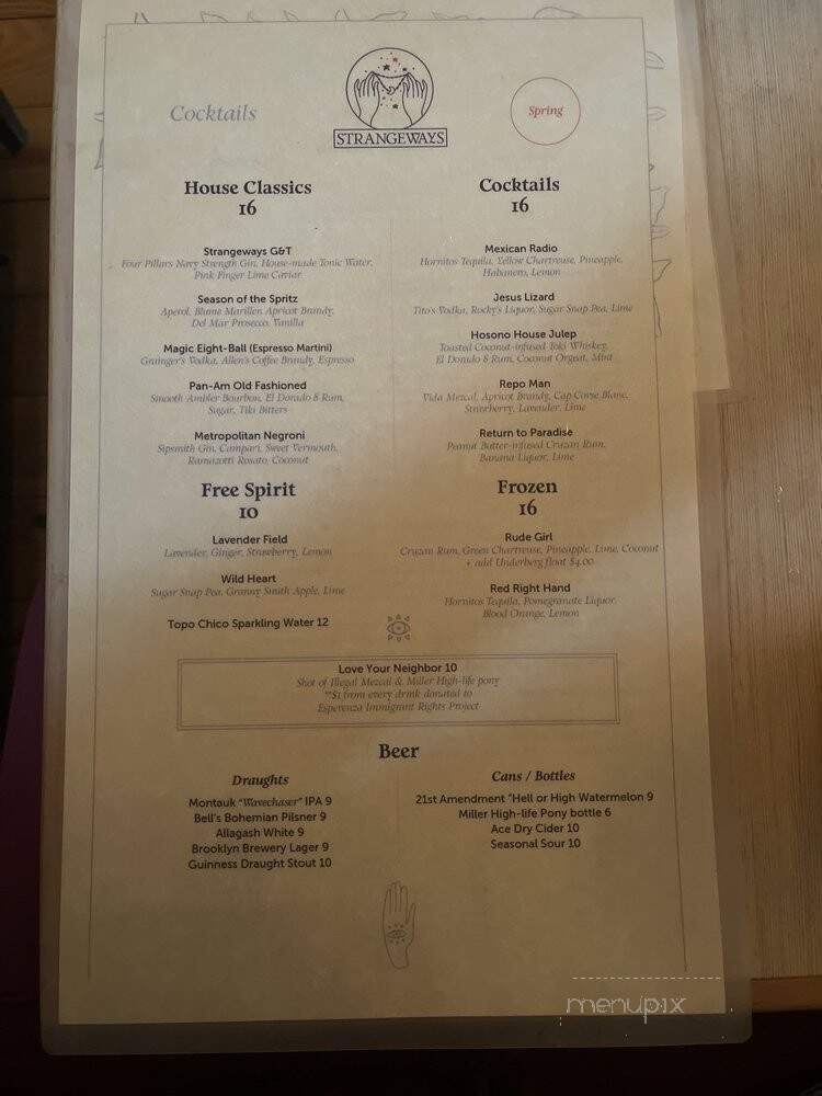 Strangeways - Brooklyn, NY menu_pic