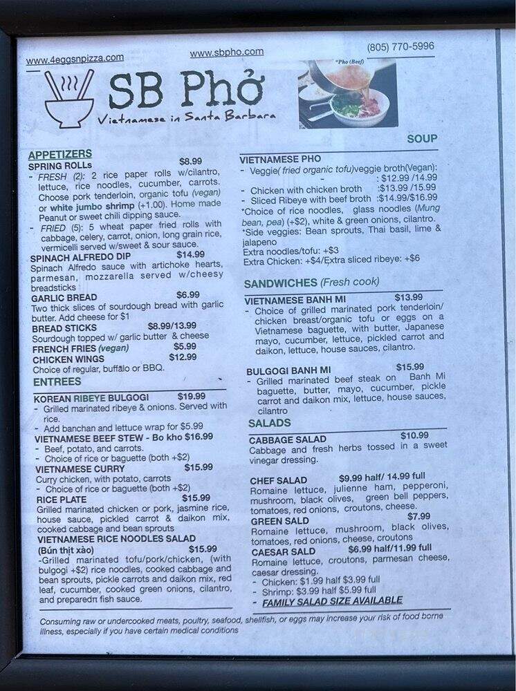4 Eggs & Pizza - Santa Barbara, CA menu_pic
