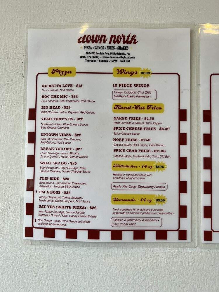 Down North Pizza - Philadelphia, PA menu_pic