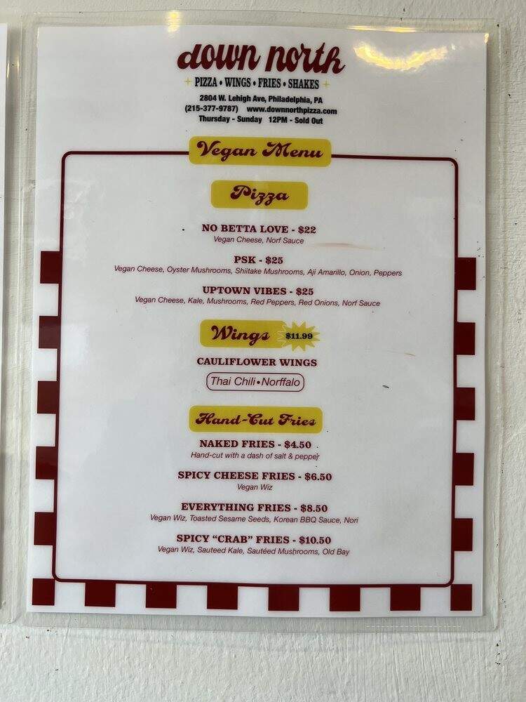 Down North Pizza - Philadelphia, PA menu_pic