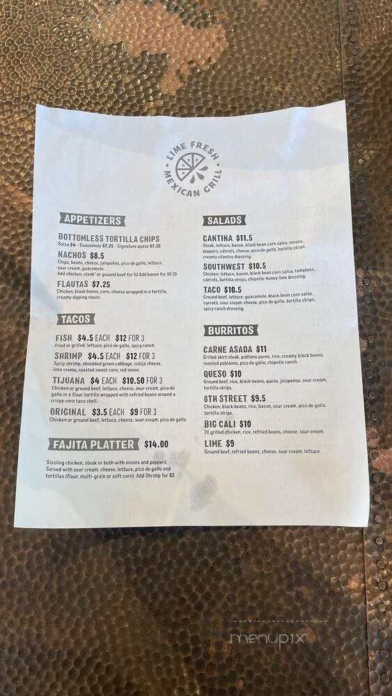 LIME Fresh Mexican Grill - North Miami Beach, FL menu_pic