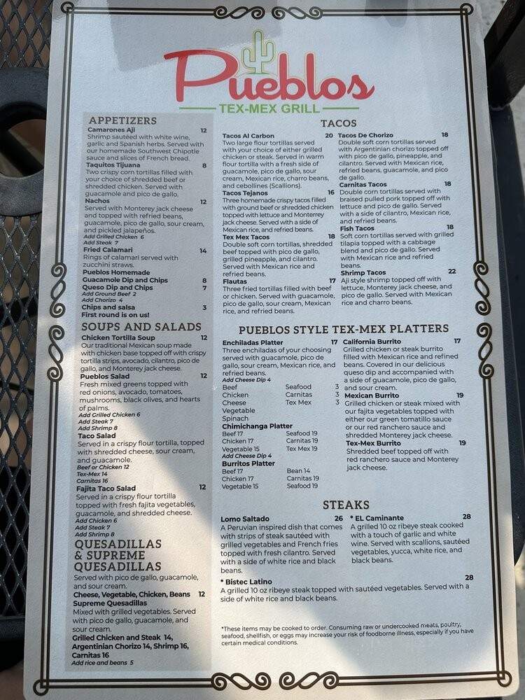 Pueblos Tex-Mex Grill - Chantilly, VA menu_pic