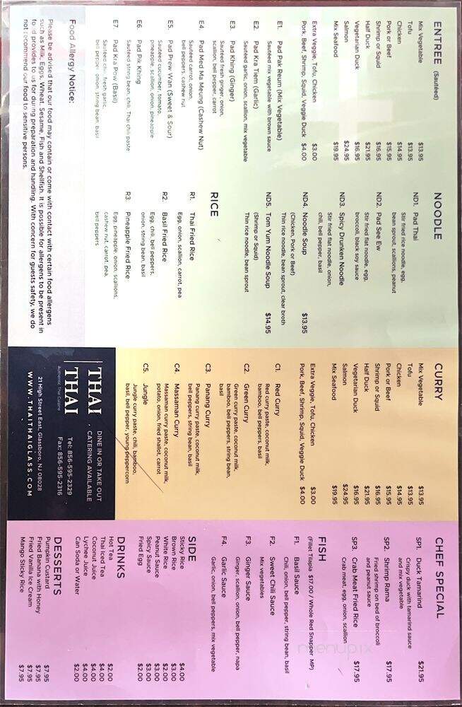 Thai Thai - Glassboro, NJ menu_pic