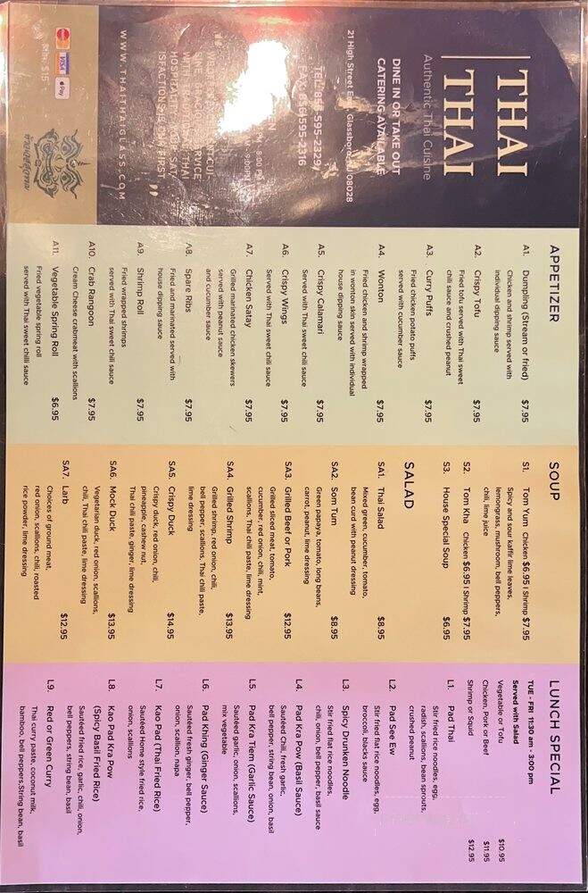 Thai Thai - Glassboro, NJ menu_pic