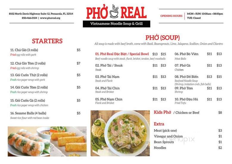 Pho Real - Pensacola, FL menu_pic