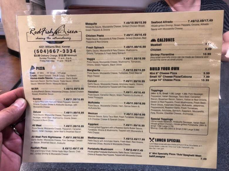 Redfish Pizza - Kenner, LA menu_pic