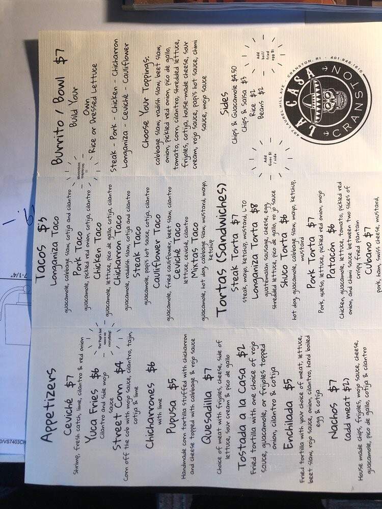 La Casa - Cranston, RI menu_pic