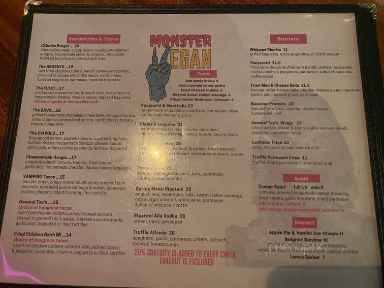 Monster Vegan - Philadelphia, PA menu_pic