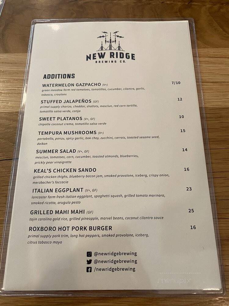 New Ridge Brewing - Philadelphia, PA menu_pic