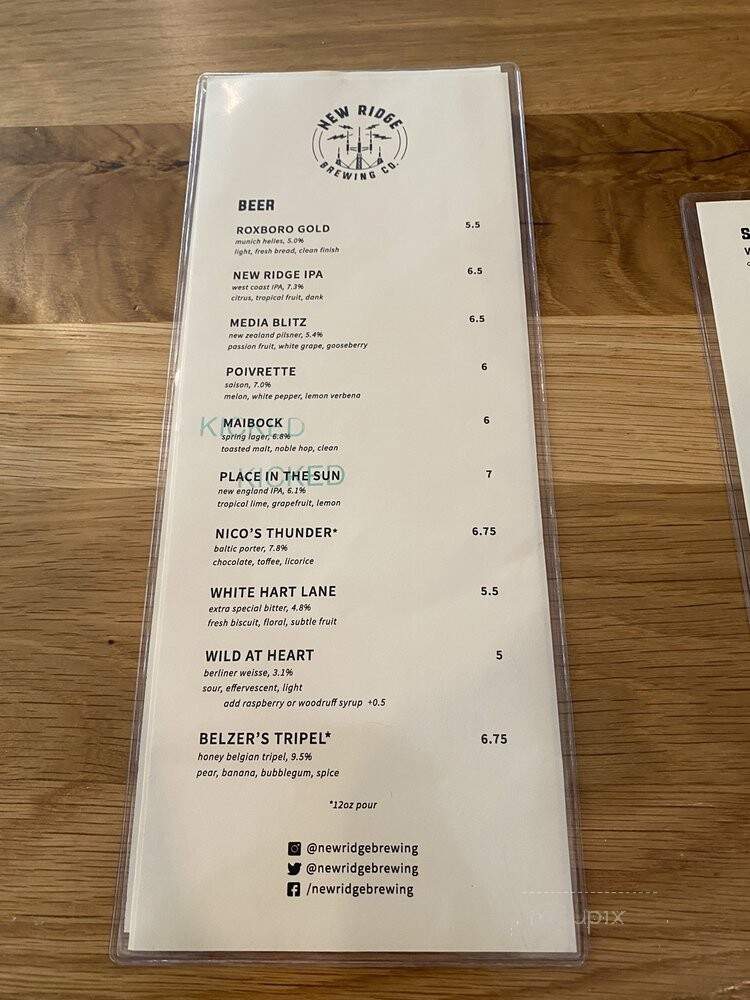 New Ridge Brewing - Philadelphia, PA menu_pic
