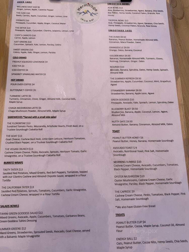 Hermitage Organic Cafe & Juicery - June Lake, CA menu_pic