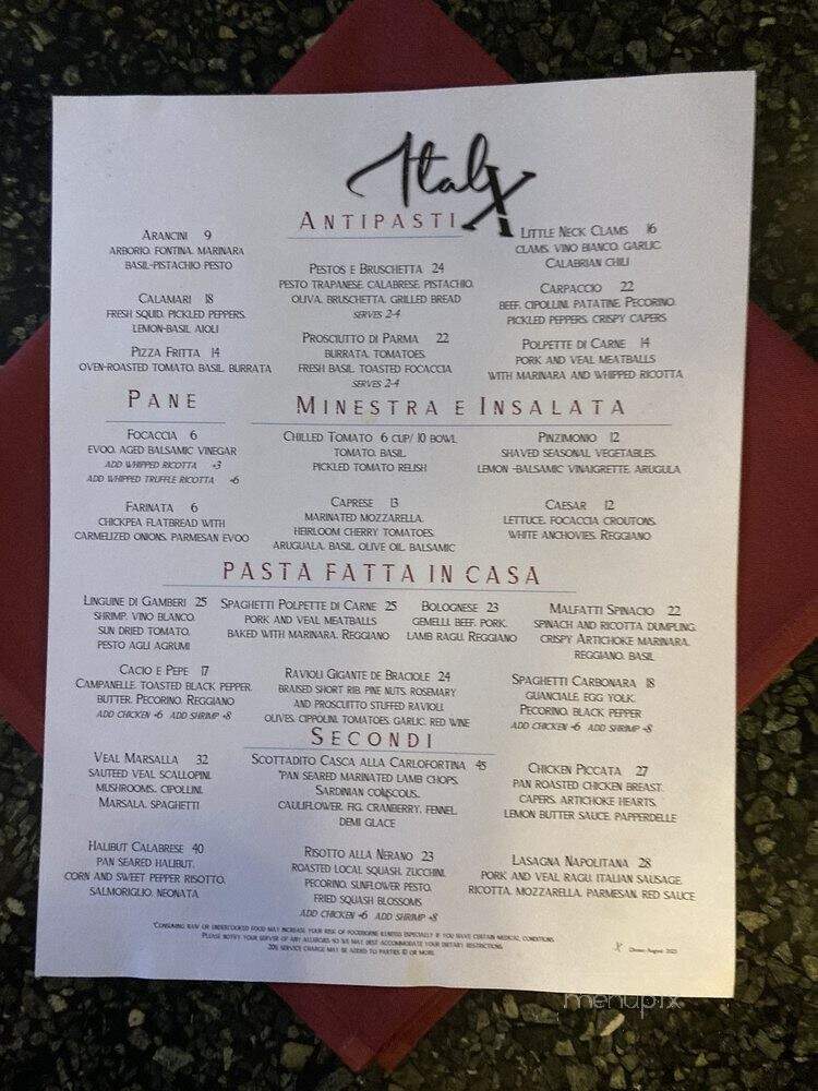 ItalX - Lexington, KY menu_pic