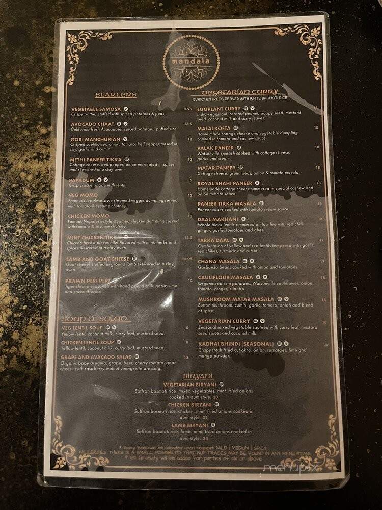 Mandala Indian Cuisine - Saratoga, CA menu_pic