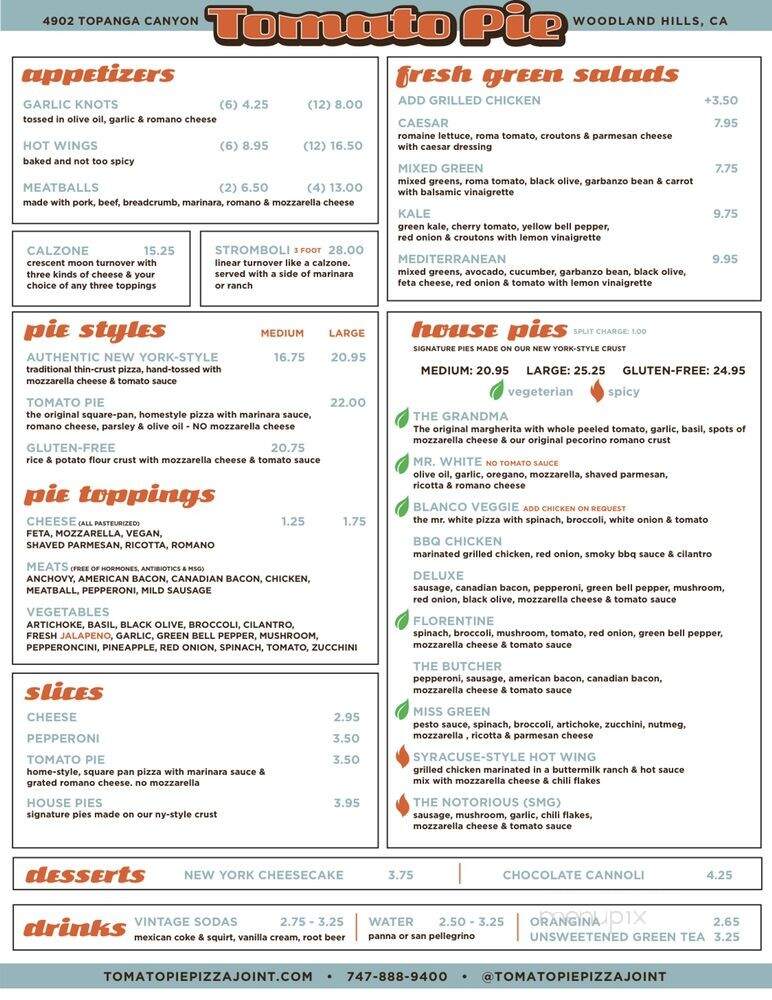 Tomato Pie Pizza Joint - Los Angeles, CA menu_pic