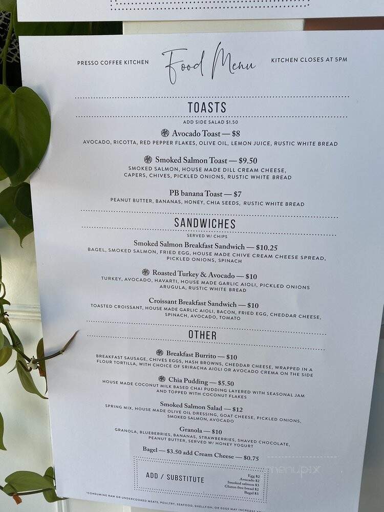 Presso Coffee + Kitchen - Vancouver, WA menu_pic