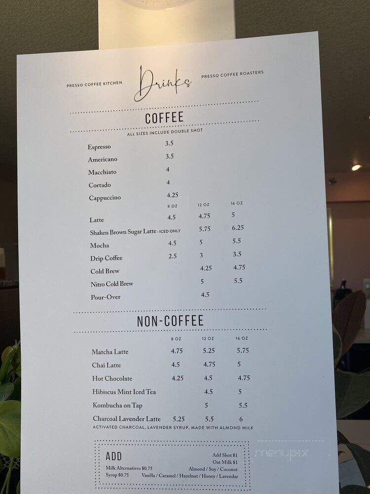 Presso Coffee + Kitchen - Vancouver, WA menu_pic