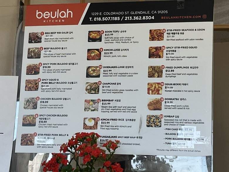 Beulah Kitchen - Glendale, CA menu_pic