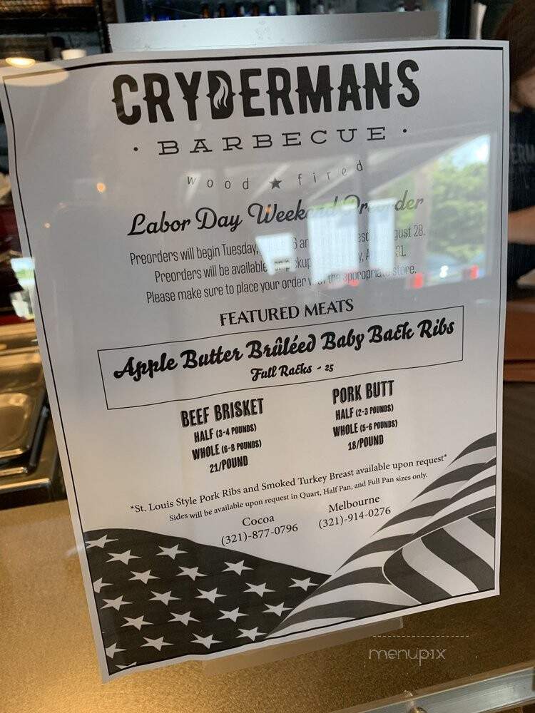 Crydermans Barbecue - Melbourne, FL menu_pic