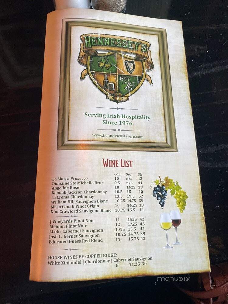 Hennessey's Tavern - Costa Mesa, CA menu_pic