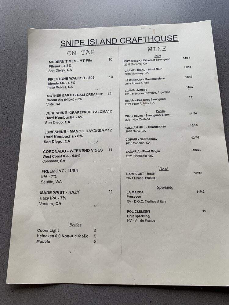 Snipe Island Crafthouse - Newport Beach, CA menu_pic