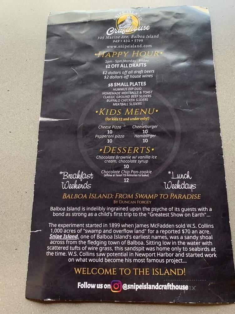 Snipe Island Crafthouse - Newport Beach, CA menu_pic