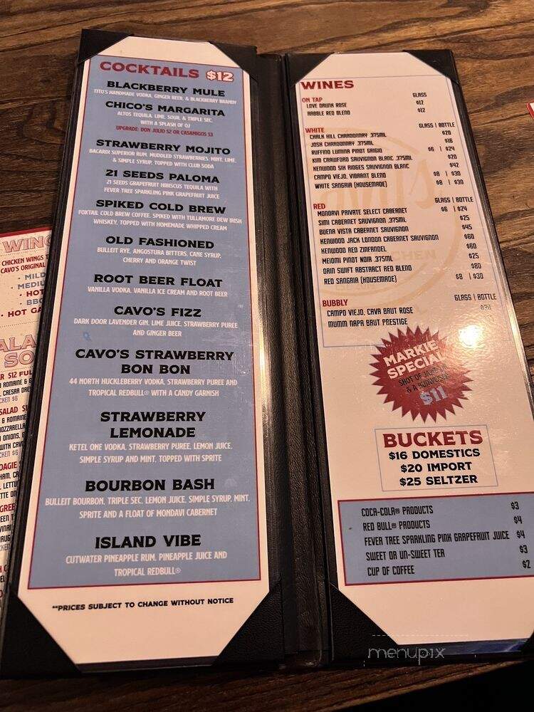 Cavo's Bar & Kitchen - Orlando, FL menu_pic