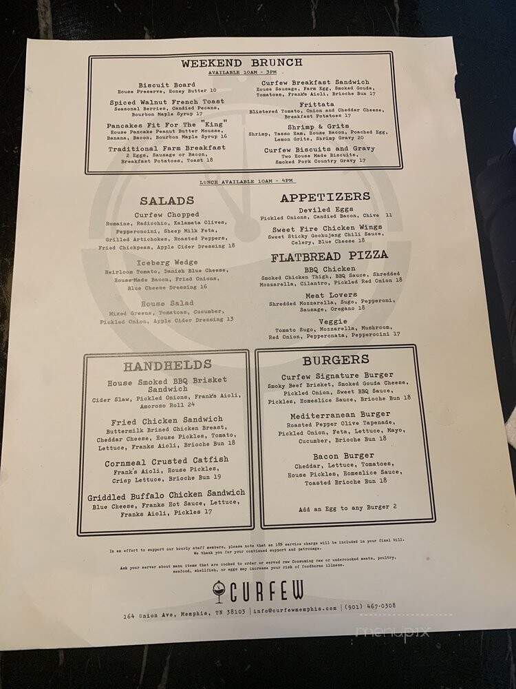Curfew - Memphis, TN menu_pic