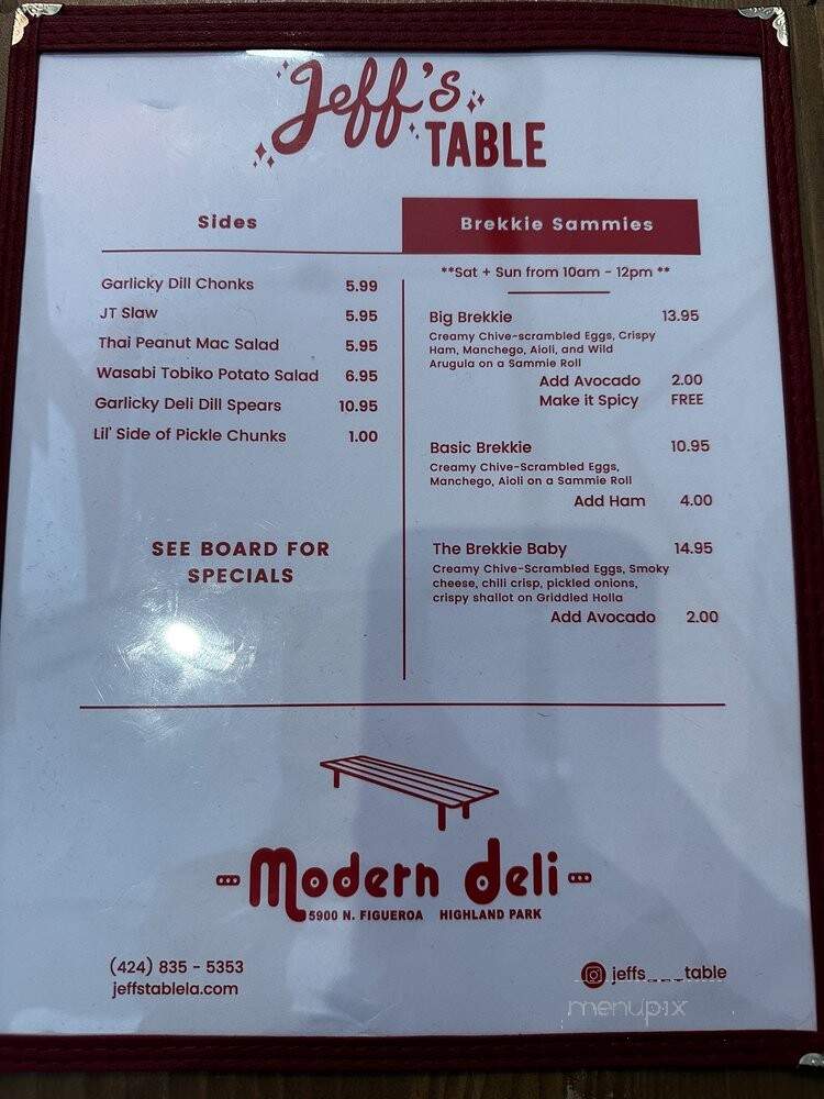 Jeff's Table - Los Angeles, CA menu_pic