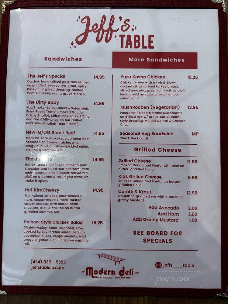 Jeff's Table - Los Angeles, CA menu_pic
