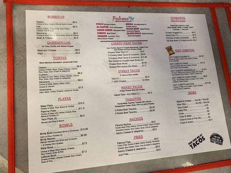 Paloma Mexican Street Food - Avondale, AZ menu_pic