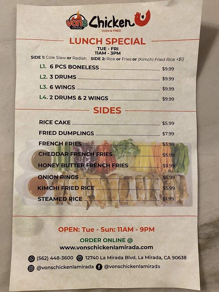 Vons Chicken - La Mirada, CA menu_pic