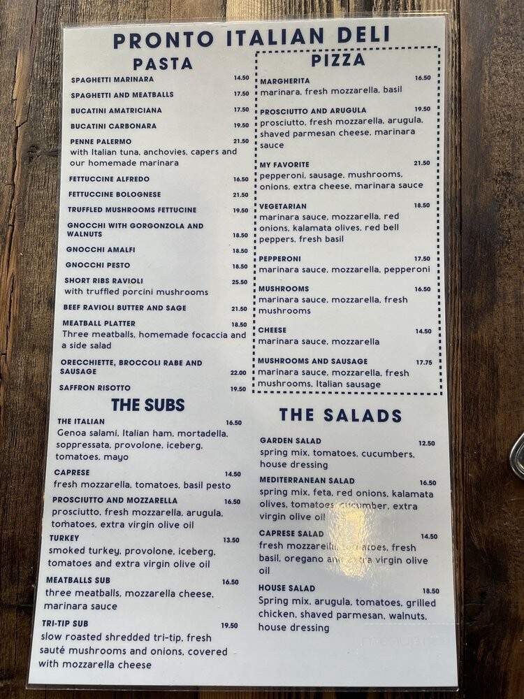 Pronto Italian Deli - San Clemente, CA menu_pic