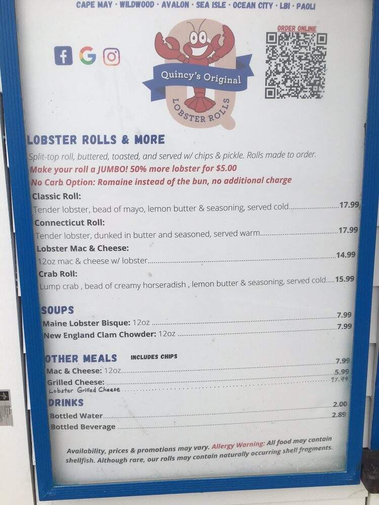 Quincy's Original Lobster Rolls - Ocean City, NJ menu_pic