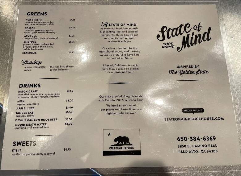 State Of Mind Slice House - Palo Alto, CA menu_pic