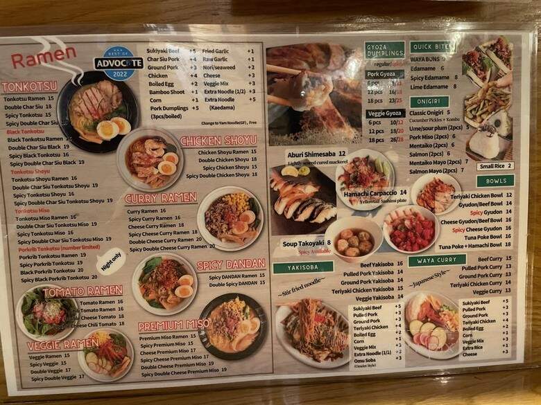 WAYA Japanese Izakaya - Dallas, TX menu_pic