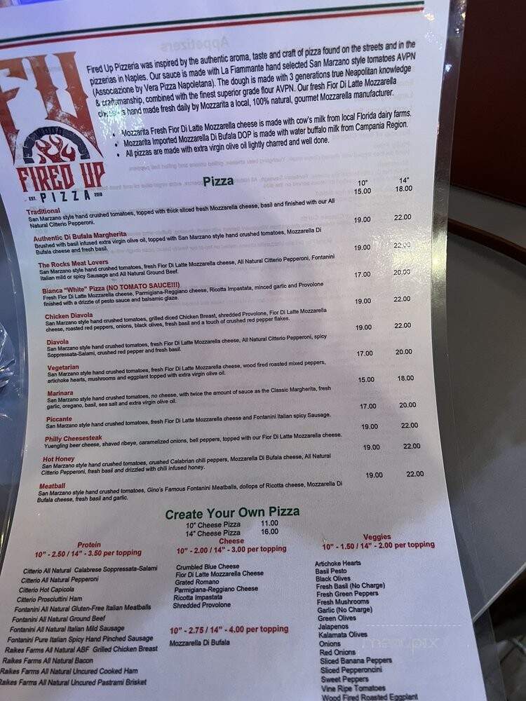 Fired Up Pizza - Jacksonville, FL menu_pic
