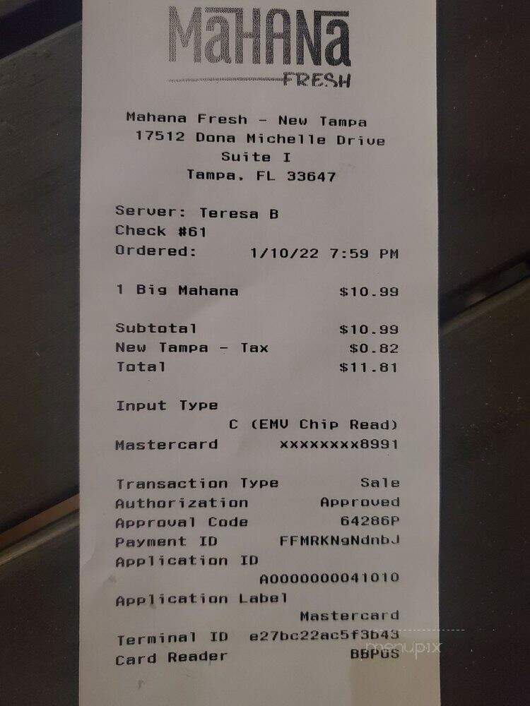 Mahana Fresh - Tampa, FL menu_pic