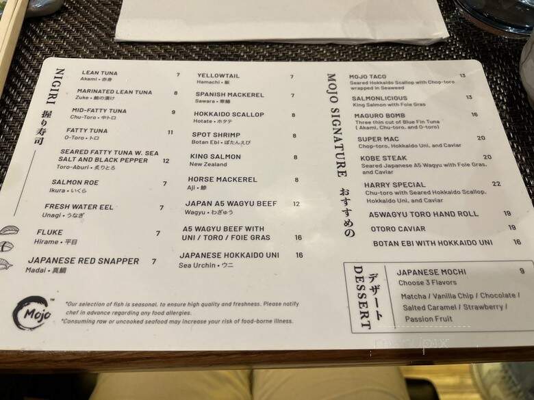 Mojo Omakase - New York, NY menu_pic