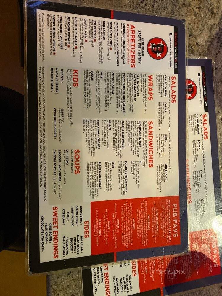 Benchmark Sports Pub & Eatery - Franklin, TN menu_pic