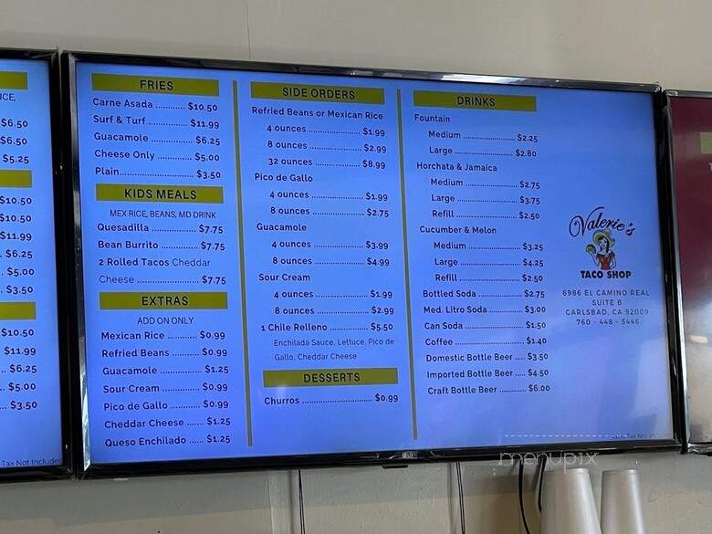 Valerie's Taco Shop - Carlsbad, CA menu_pic