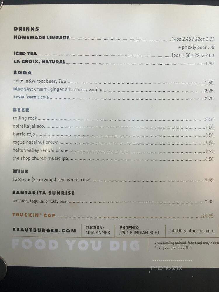 Beaut Burger - Phoenix, AZ menu_pic