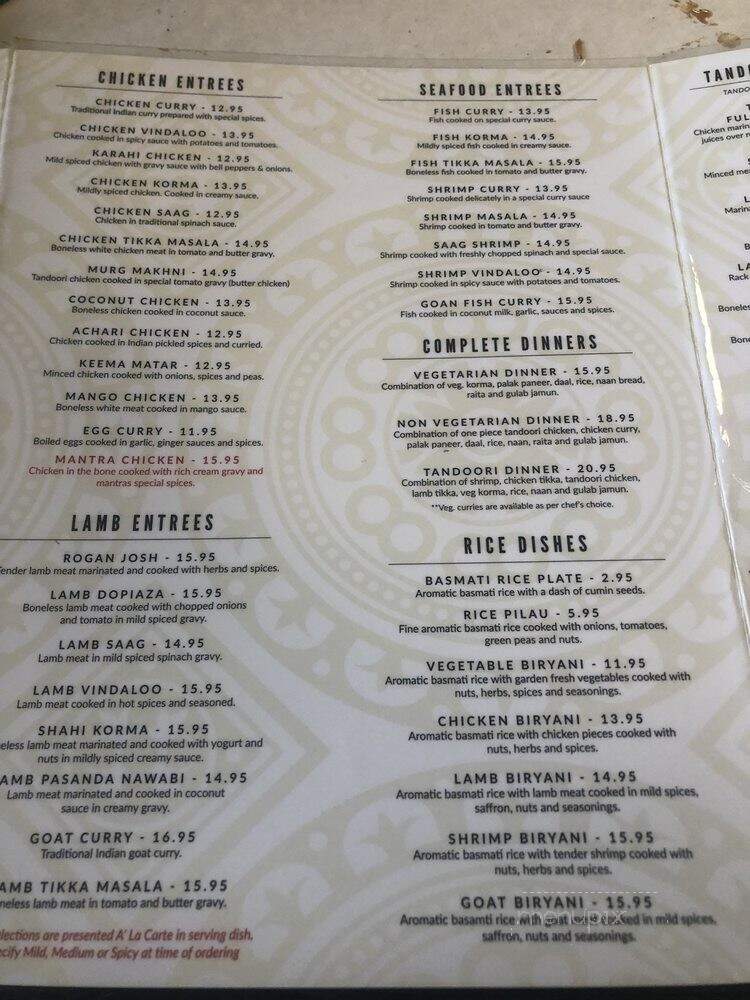 Mantra Indian Cuisine - Metairie, LA menu_pic