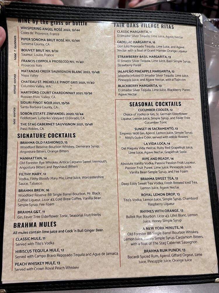 Brahma Bar and Grill - Fair Oaks, CA menu_pic