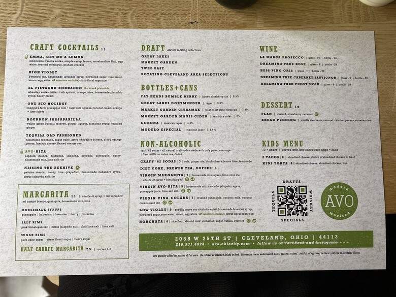 Avo Modern Mexican - Cleveland, OH menu_pic