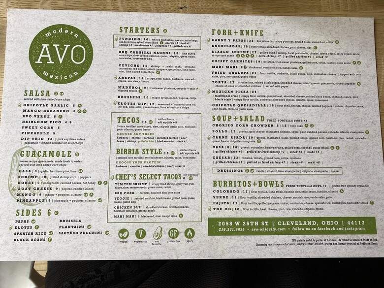 Avo Modern Mexican - Cleveland, OH menu_pic
