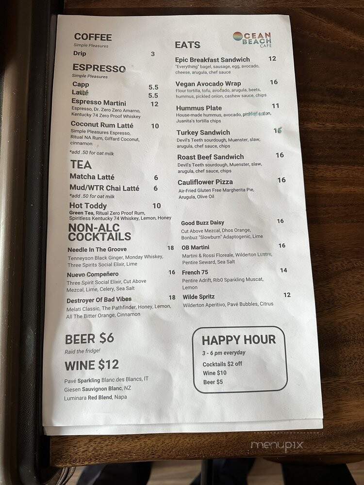 Ocean Beach Cafe - San Francisco, CA menu_pic