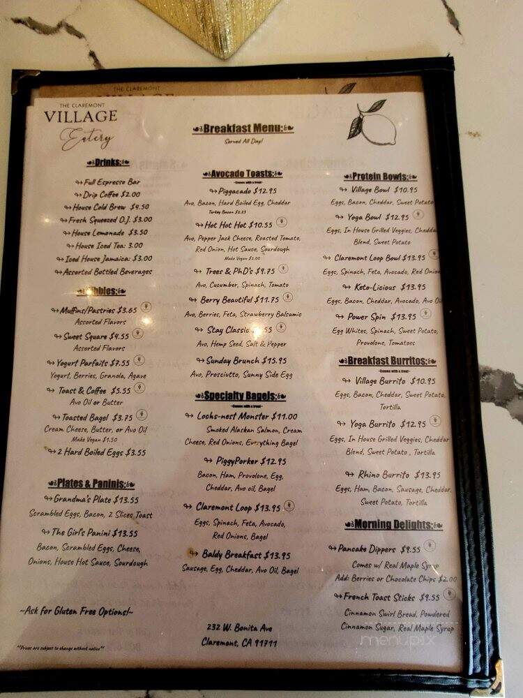 The Claremont Village Eatery - Claremont, CA menu_pic