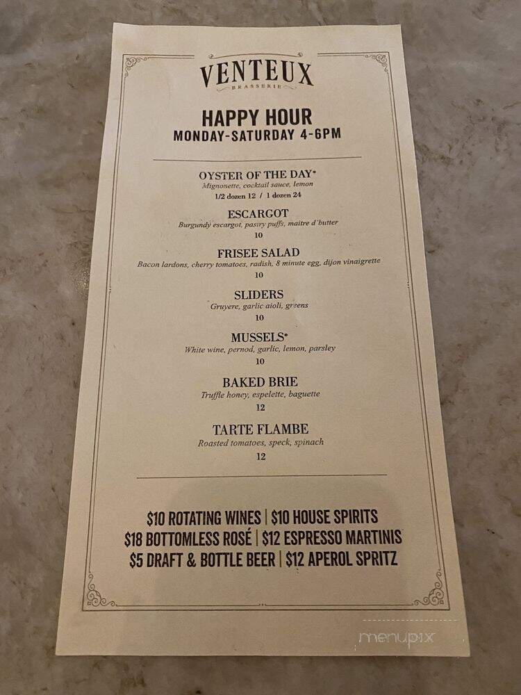 Venteux Brasserie Cafe & Oyster Bar - Chicago, IL menu_pic