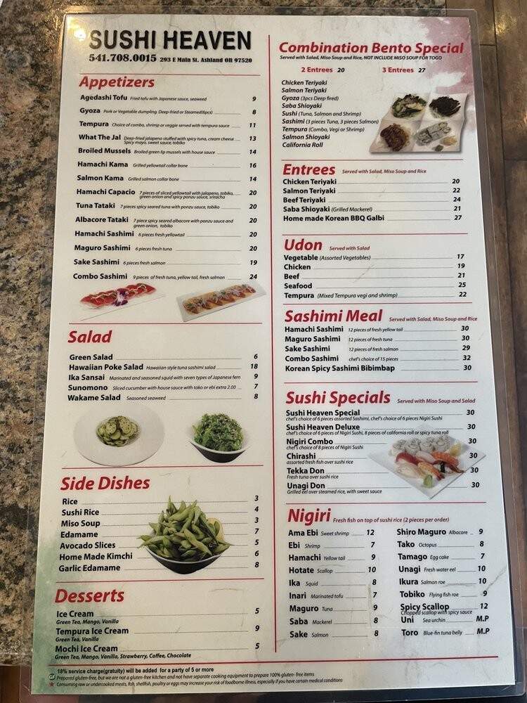 Sushi Heaven - Ashland, OR menu_pic