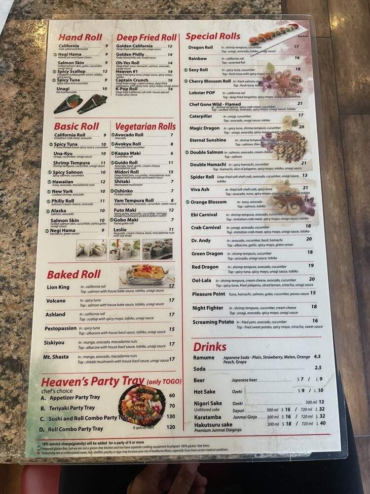 Sushi Heaven - Ashland, OR menu_pic
